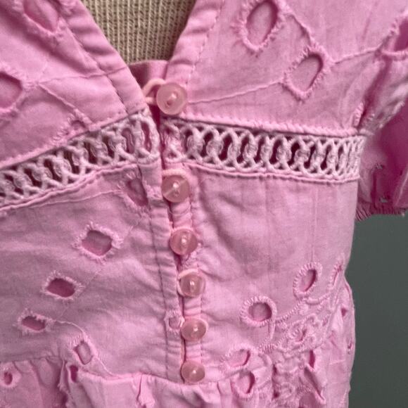 Meet Me In Santorini Pink Midi Dress Size Large Cottage Prairie Babydoll - Picture 3 of 5